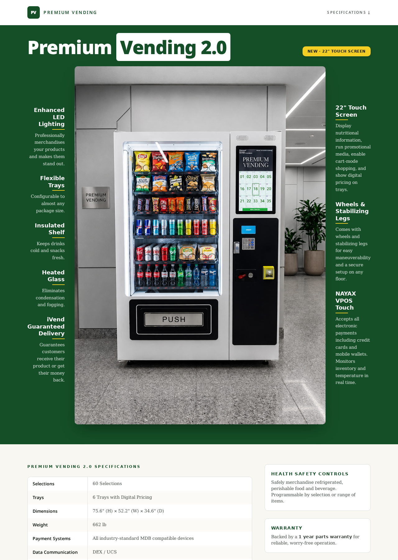 Touch Screen Combo Vending Machine specifications flyer